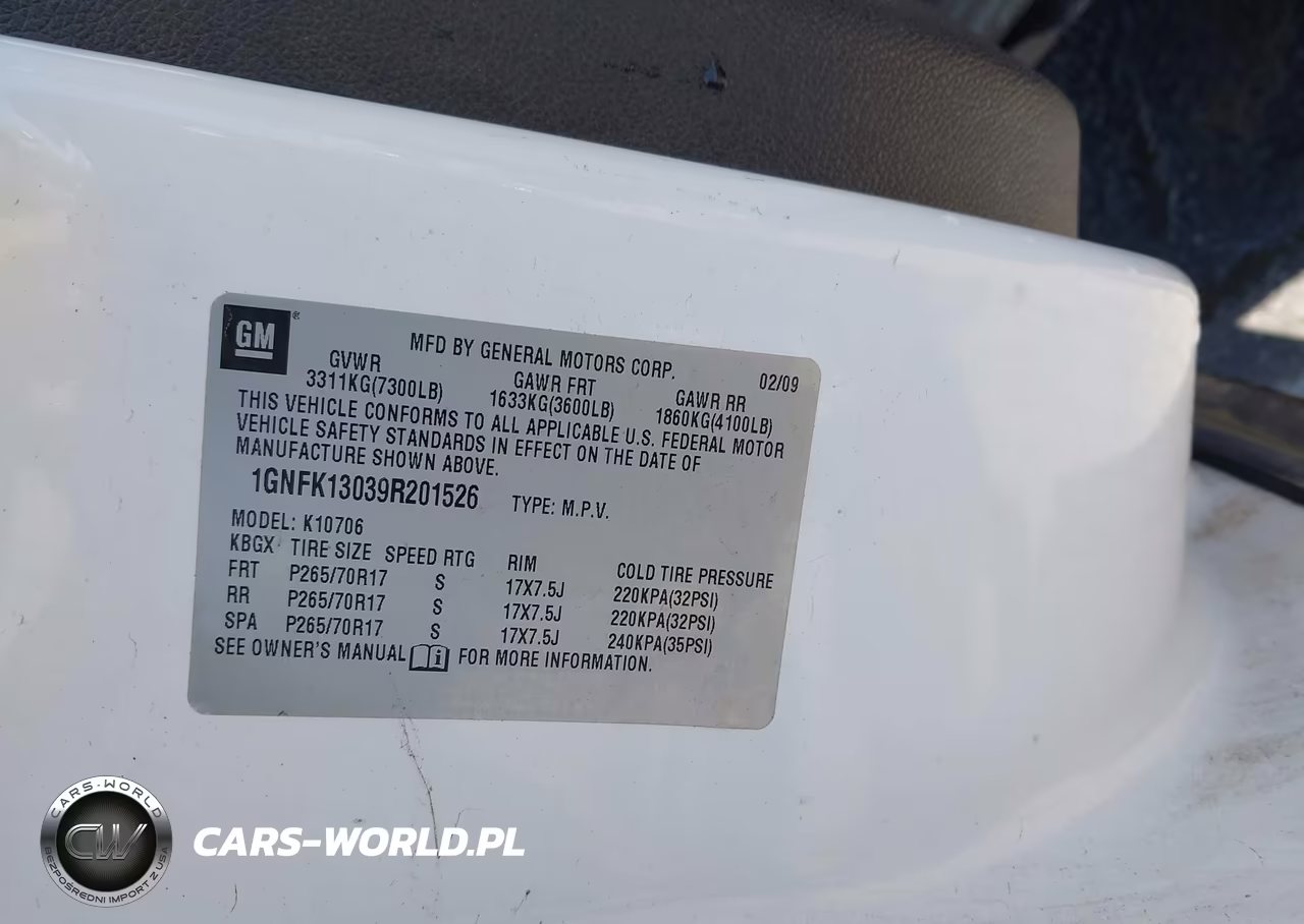 2009 Chevrolet Tahoe Commercial Fleet VIN:1GNFK13039R201526 - 9