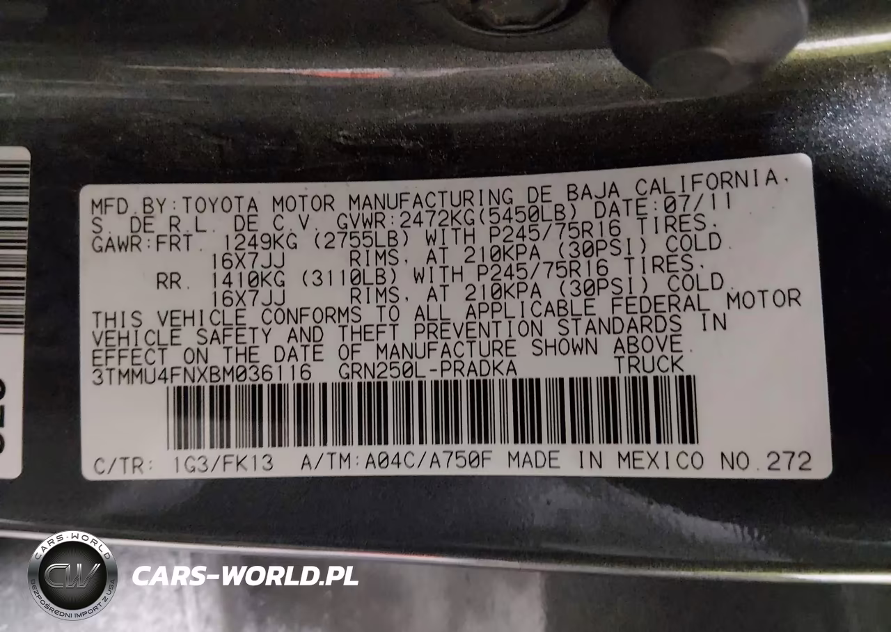 2011 Toyota Tacoma Base V6 VIN:3TMMU4FNXBM036116 - 9