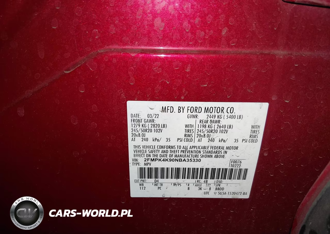 FORD EDGE TITAN VIN:2FMPK4K90NBA35330 - 9