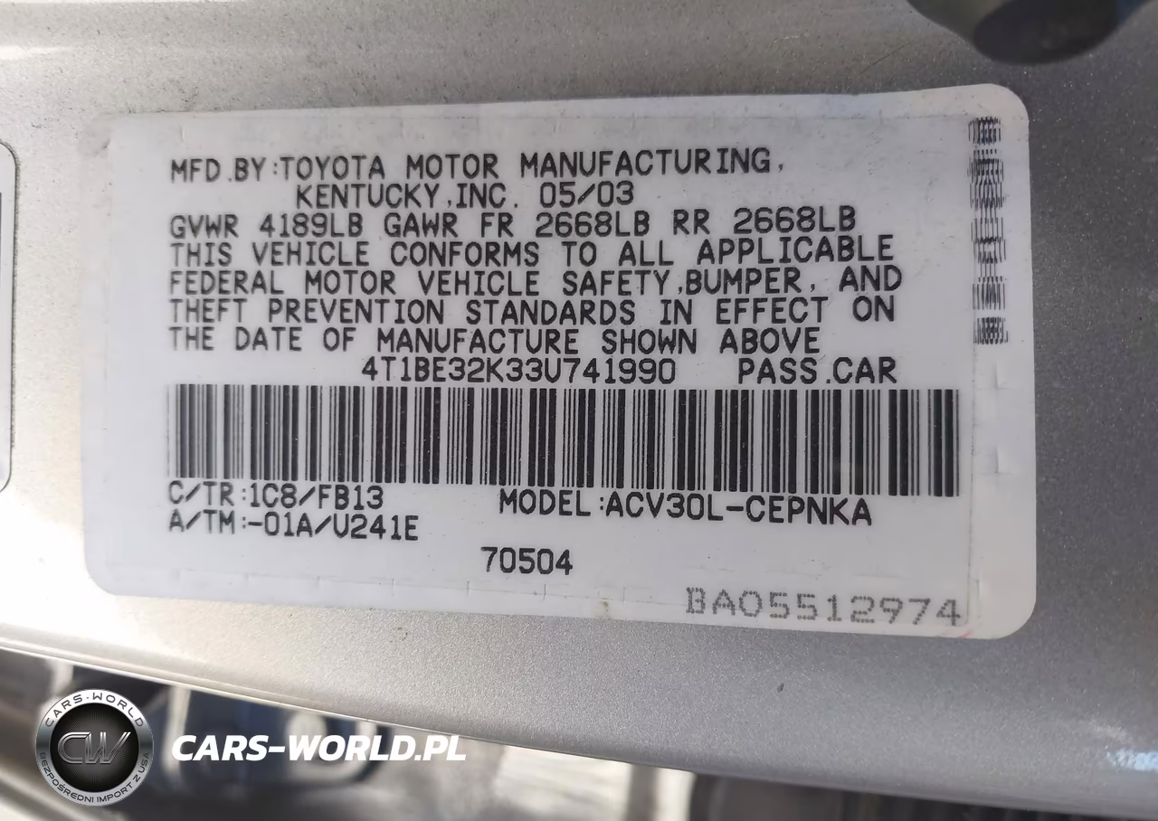 2003 Toyota Camry Le VIN:4T1BE32K33U741990 - 9
