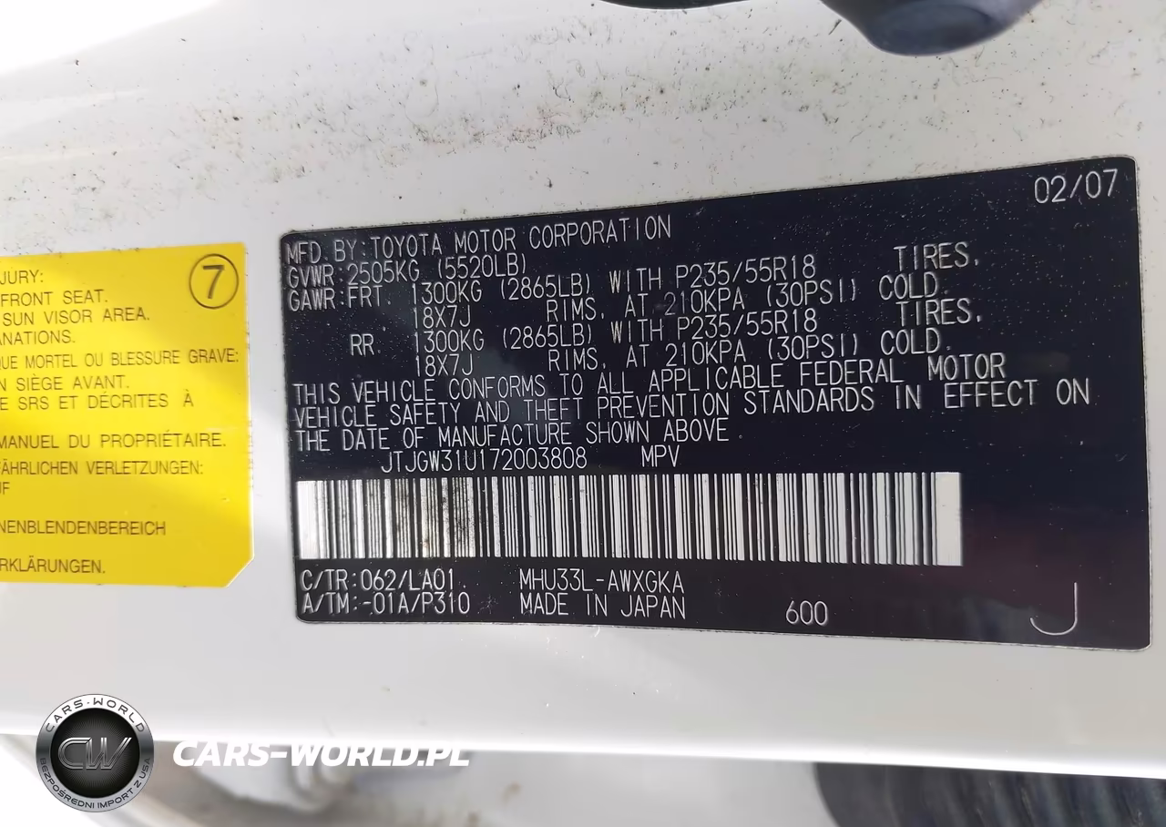 2007 Lexus Rx 400H VIN:JTJGW31U172003808 - 9