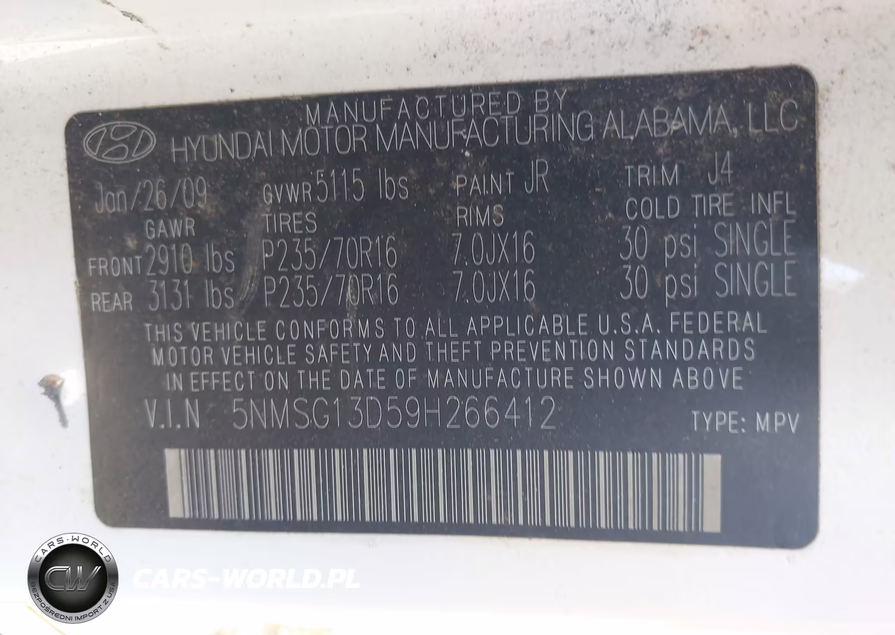 2009 Hyundai Santa Fe Gls VIN:5NMSG13D59H266412 - 9