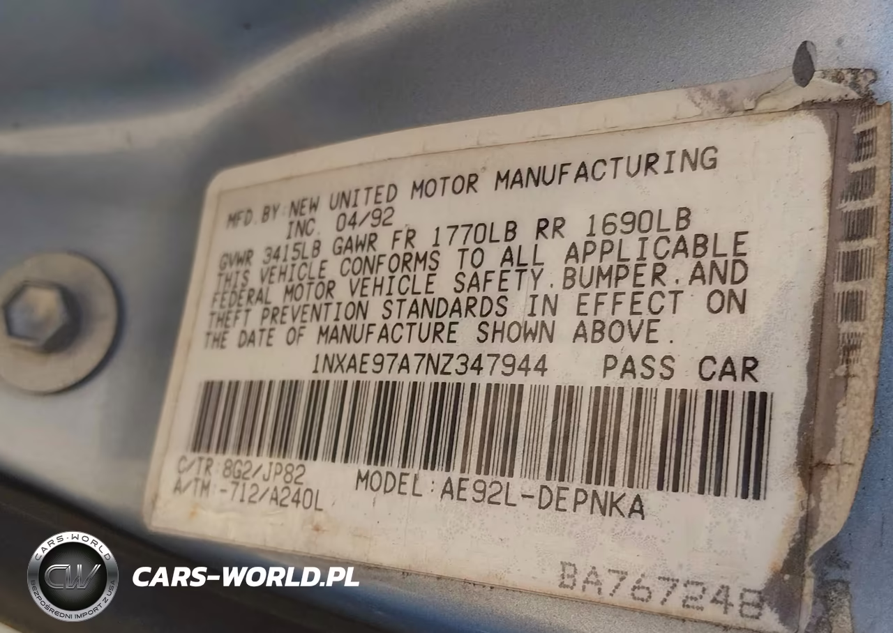 1992 Toyota Corolla Le-Dlx VIN:1NXAE97A7NZ347944 - 9