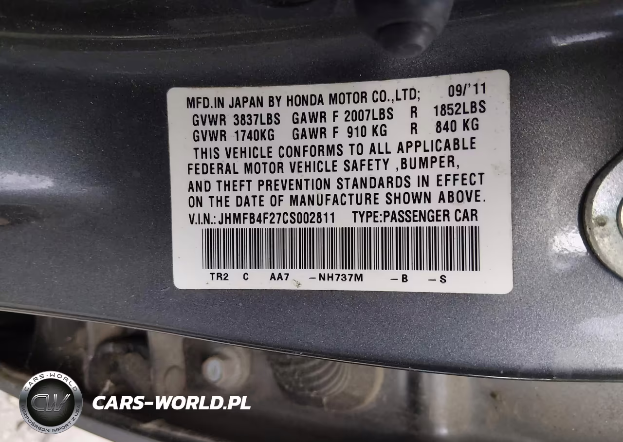 2012 Honda Civic Hybrid VIN:JHMFB4F27CS002811 - 9