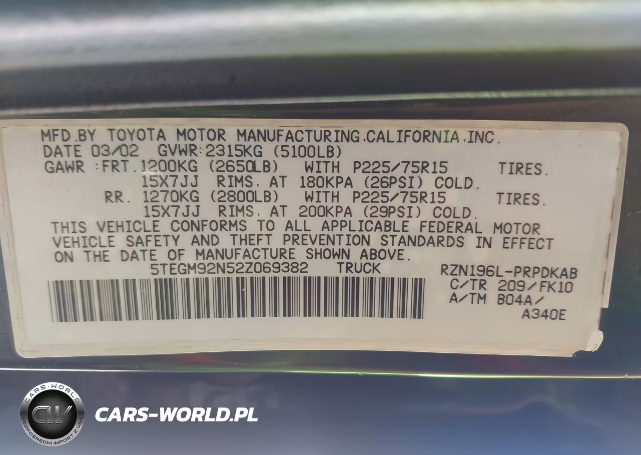 2002 Toyota Tacoma Prerunner VIN:5TEGM92N52Z069382 - 9