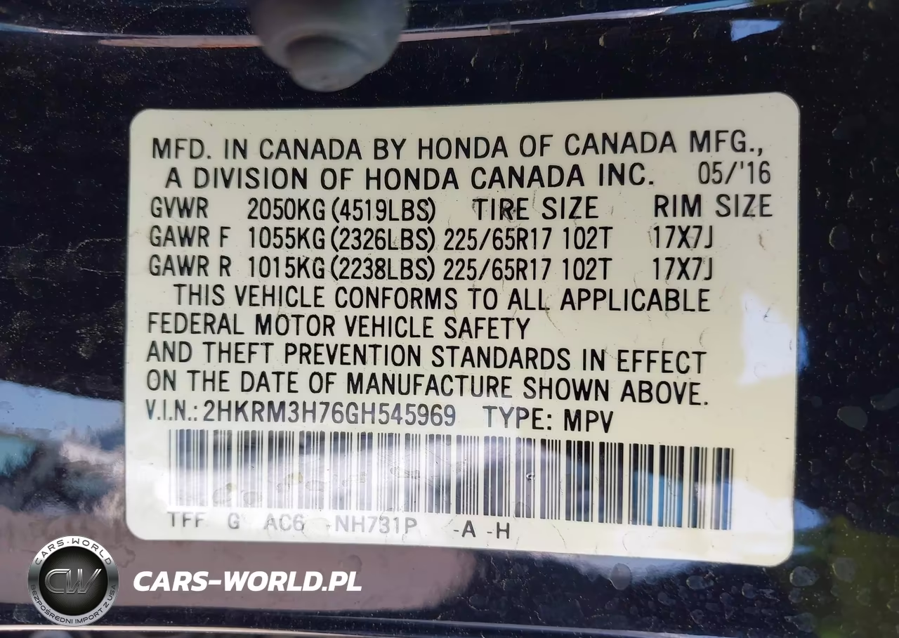 2016 Honda Cr-V Ex-L VIN:2HKRM3H76GH545969 - 9