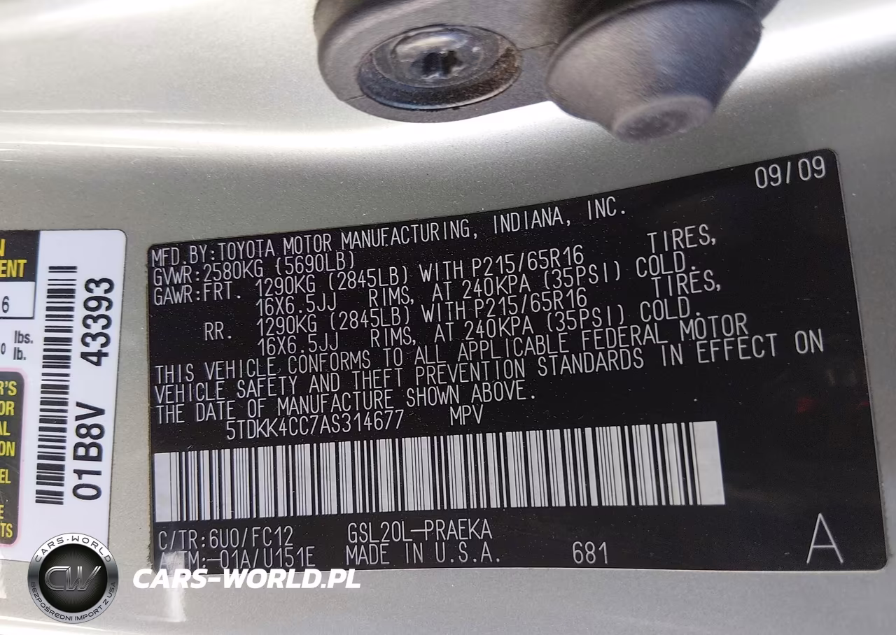 2010 Toyota Sienna Le VIN:5TDKK4CC7AS314677 - 9