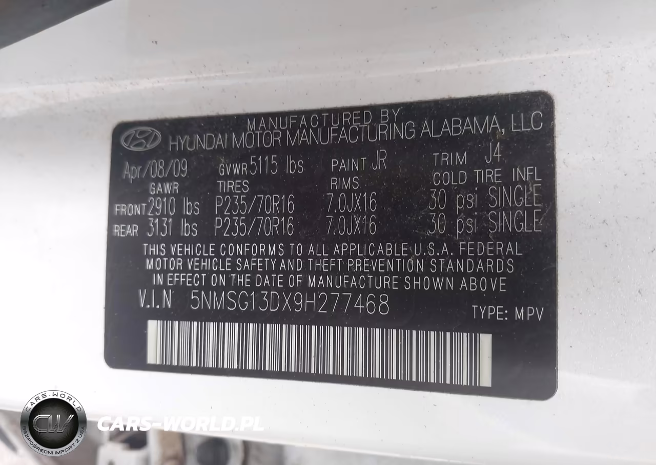 2009 Hyundai Santa Fe Gls VIN:5NMSG13DX9H277468 - 9