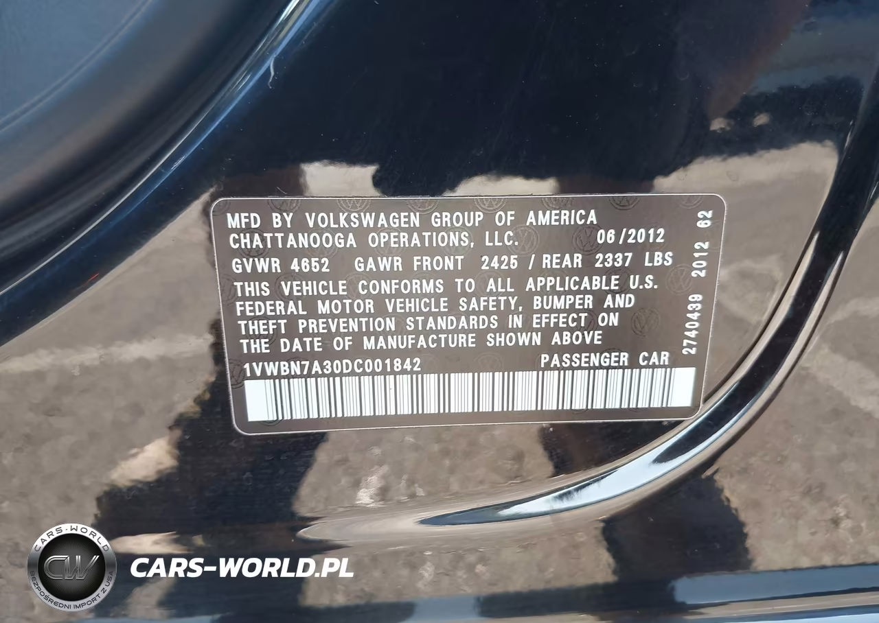 2013 Volkswagen Passat 2.0L Tdi Se VIN:1VWBN7A30DC001842 - 9