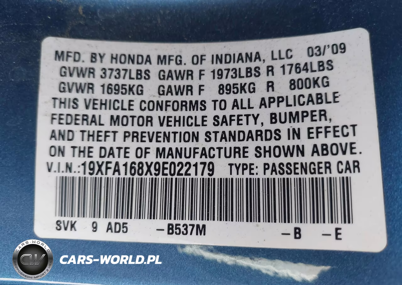 2009 Honda Civic Ex VIN:19XFA168X9E022179 - 9