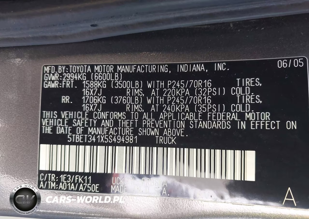 2005 Toyota Tundra Sr5 V8 VIN:5TBET341X5S494981 - 9