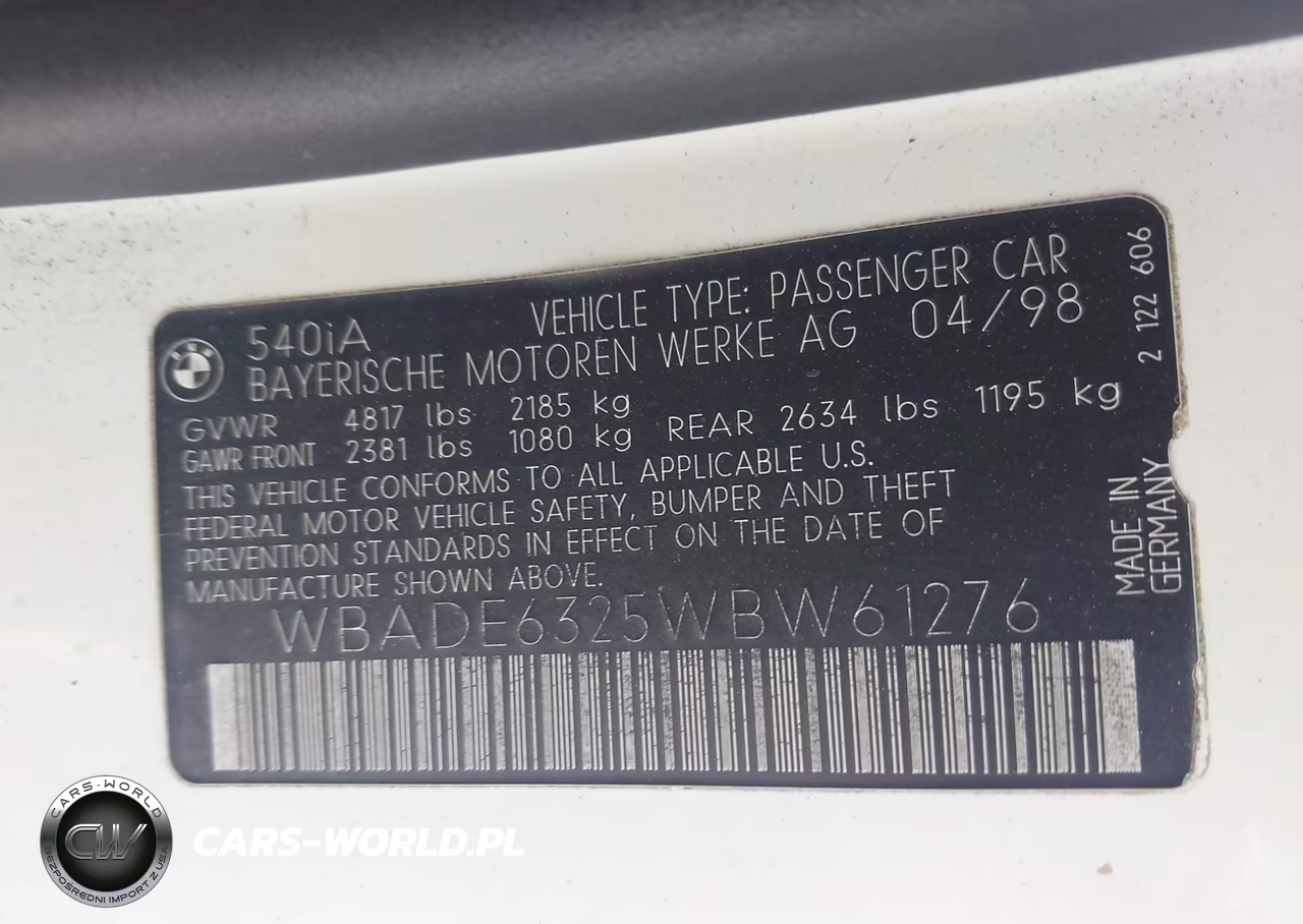 1998 BMW 540Ia VIN:WBADE6325WBW61276 - 9