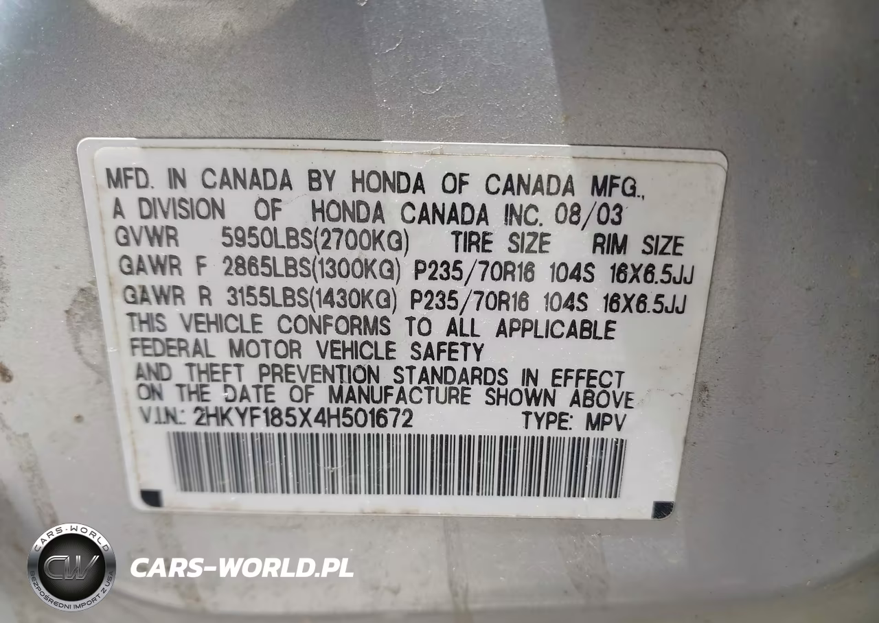 2004 Honda Pilot Ex-L VIN:2HKYF185X4H501672 - 9