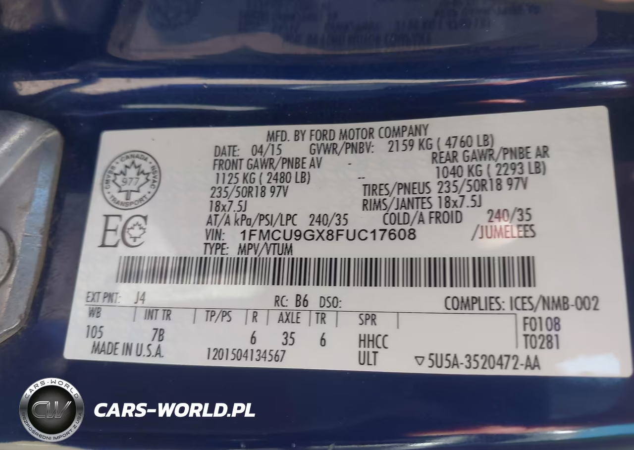 2015 Ford Escape Se VIN:1FMCU9GX8FUC17608 - 9