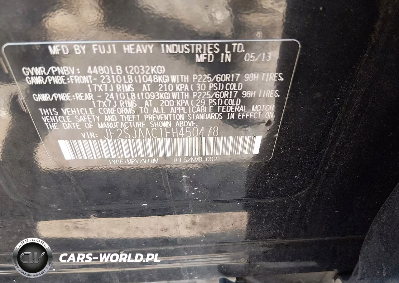 2014 Subaru Forester 2.5I VIN:JF2SJAAC1EH450478 - 9