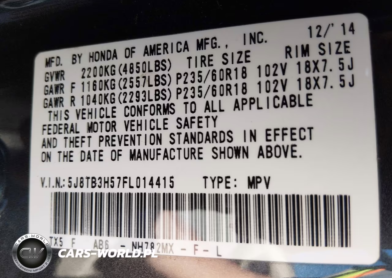 2015 Acura Rdx VIN:5J8TB3H57FL014415 - 9