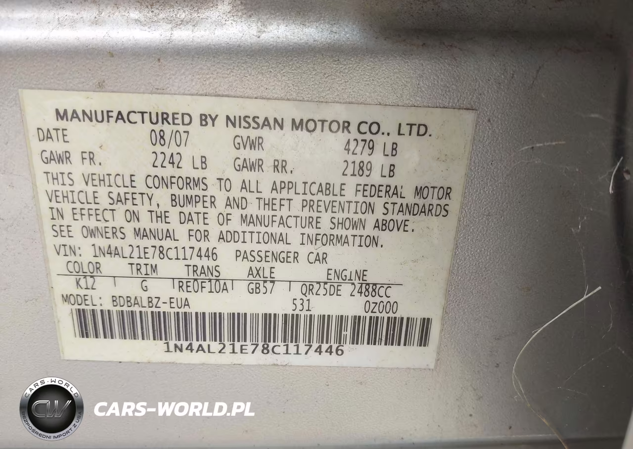 2008 Nissan Altima 2.5 S VIN:1N4AL21E78C117446 - 9