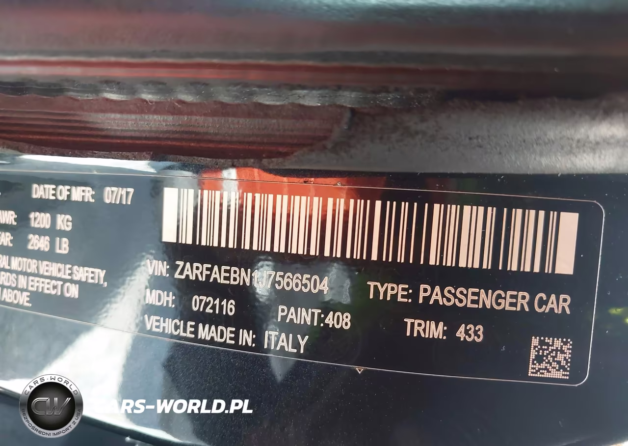 2018 Alfa Romeo Giulia Rwd VIN:ZARFAEBN1J7566504 - 9