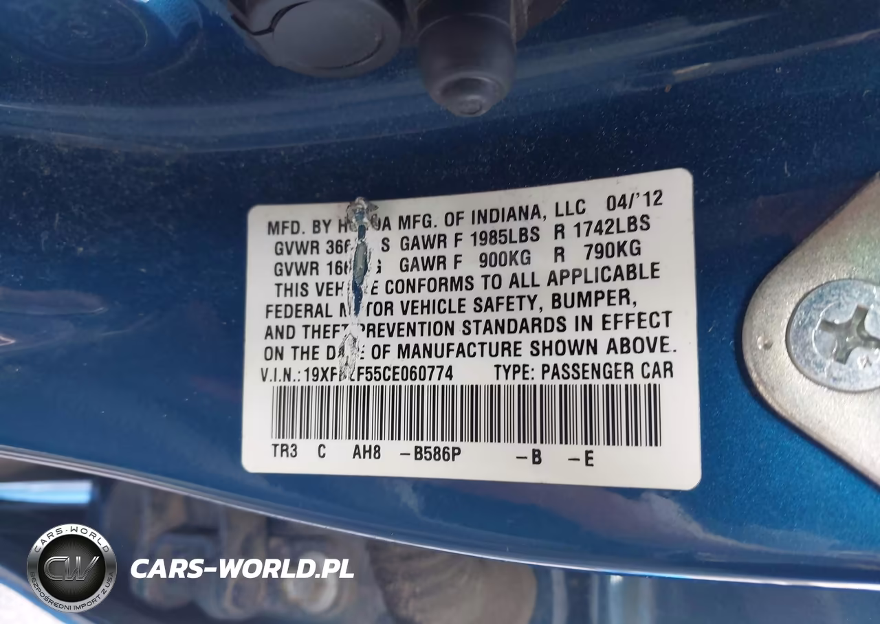 2012 Honda Civic Lx VIN:19XFB2F55CE060774 - 9