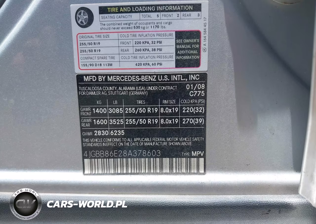 2008 Mercedes-Benz M-Class 3.5L VIN:4JGBB86E28A378603 - 9