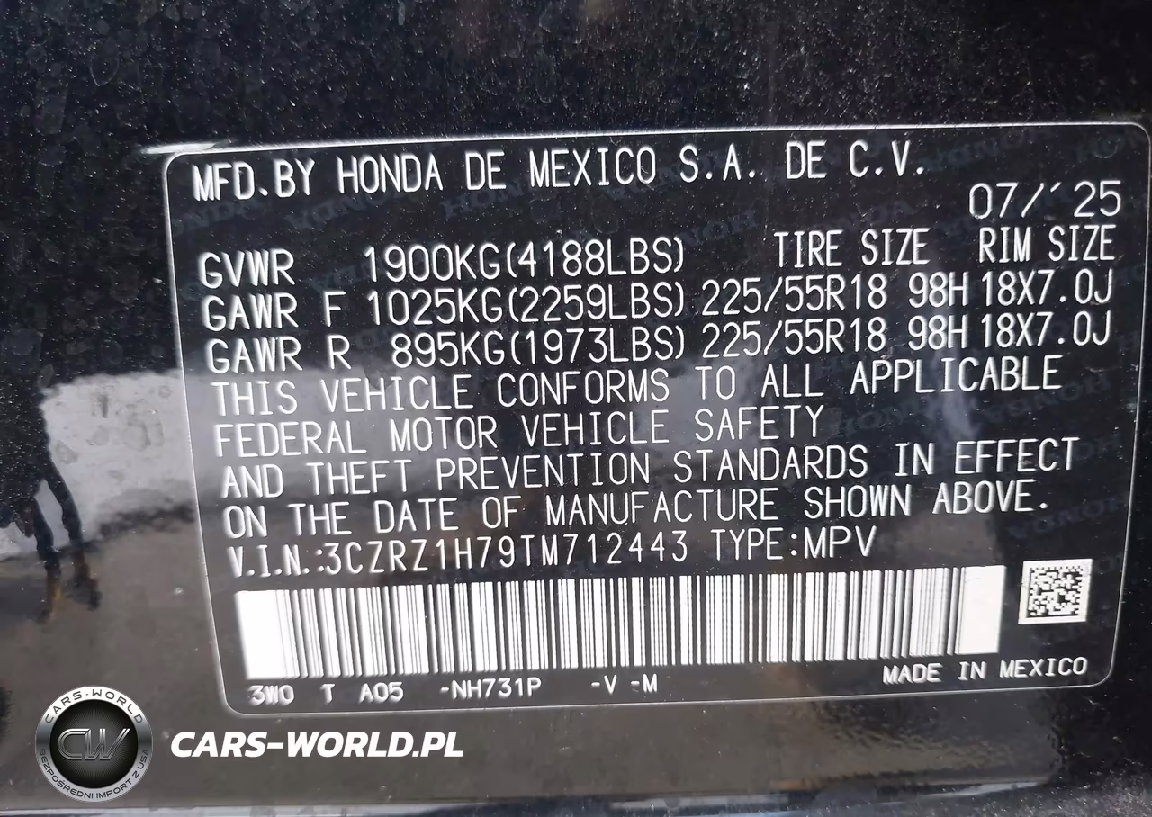 2026 Honda Hr-V 2Wd Ex-L VIN:3CZRZ1H79TM712443 - 9