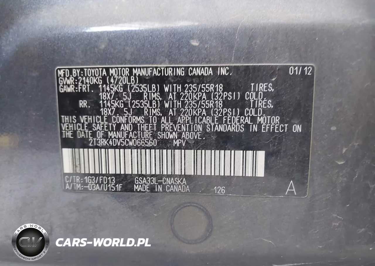 2012 Toyota Rav4 Sport V6 VIN:2T3RK4DV5CW066560 - 9