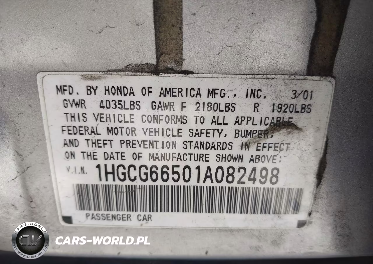 2001 Honda Accord 2.3 Lx VIN:1HGCG66501A082498 - 9