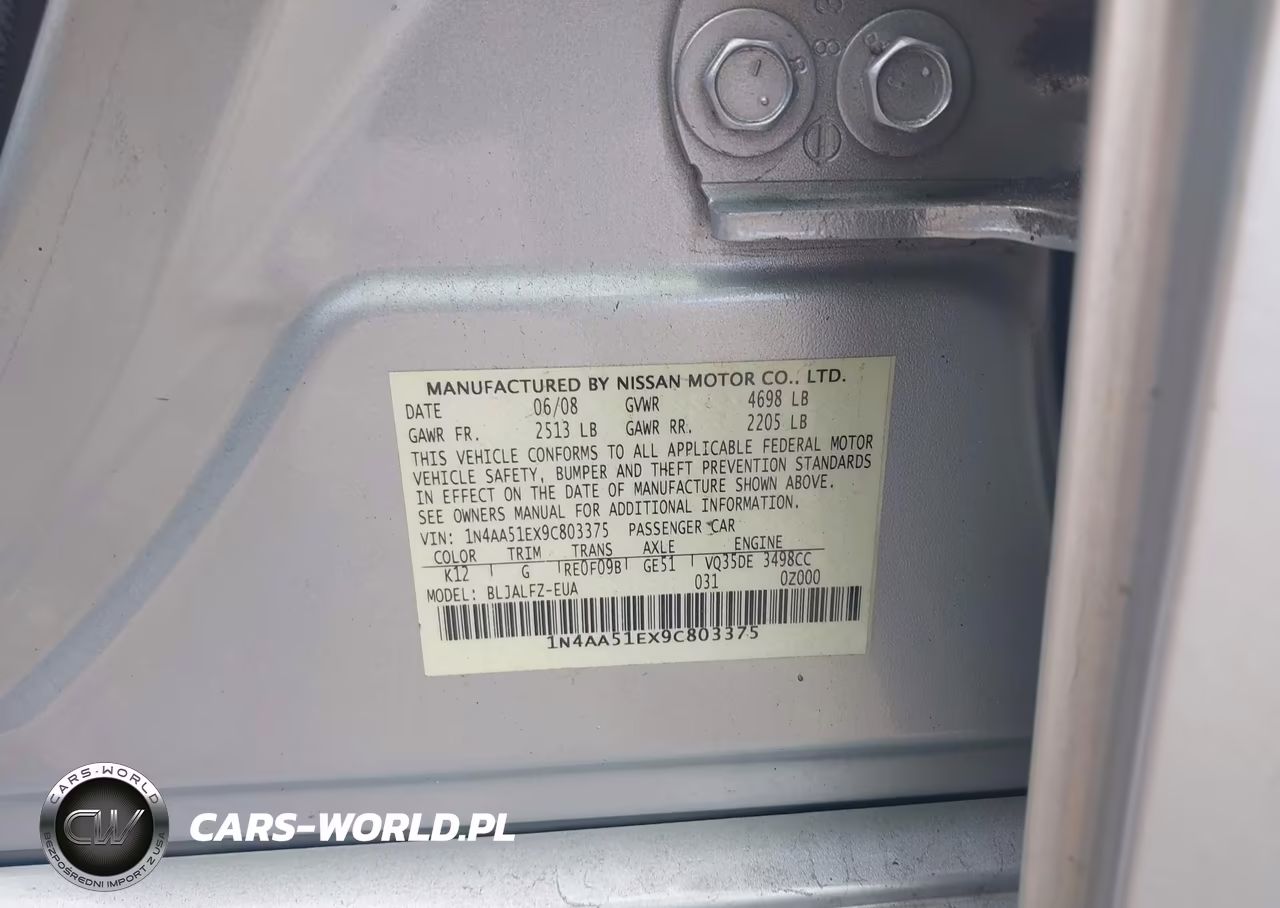 2009 Nissan Maxima 3.5 Sv VIN:1N4AA51EX9C803375 - 9