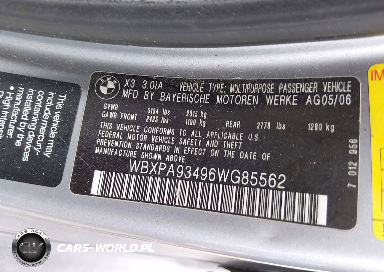 2006 BMW X3 3.0I VIN:WBXPA93496WG85562 - 9