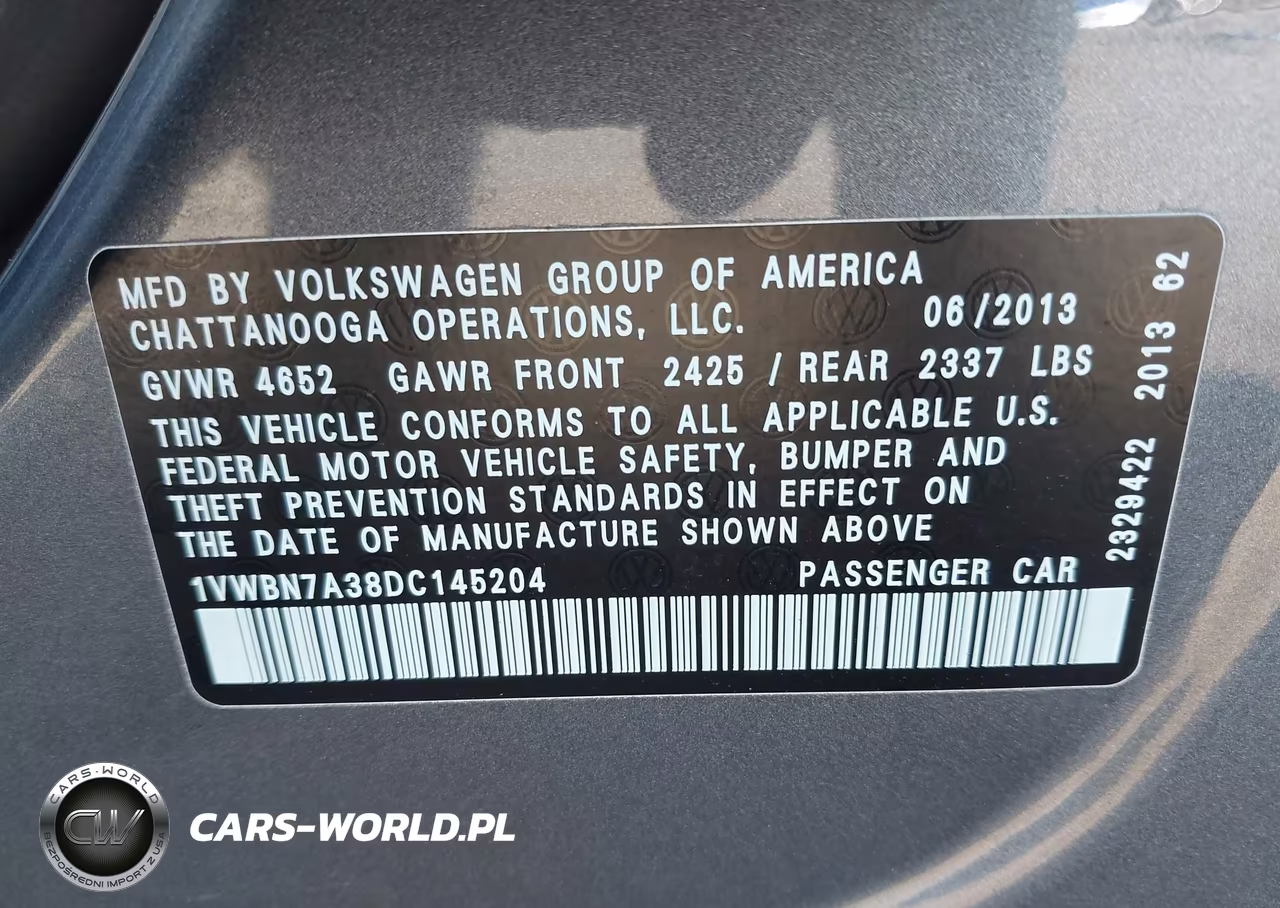 2013 Volkswagen Passat 2.0L Tdi Se VIN:1VWBN7A38DC145204 - 9