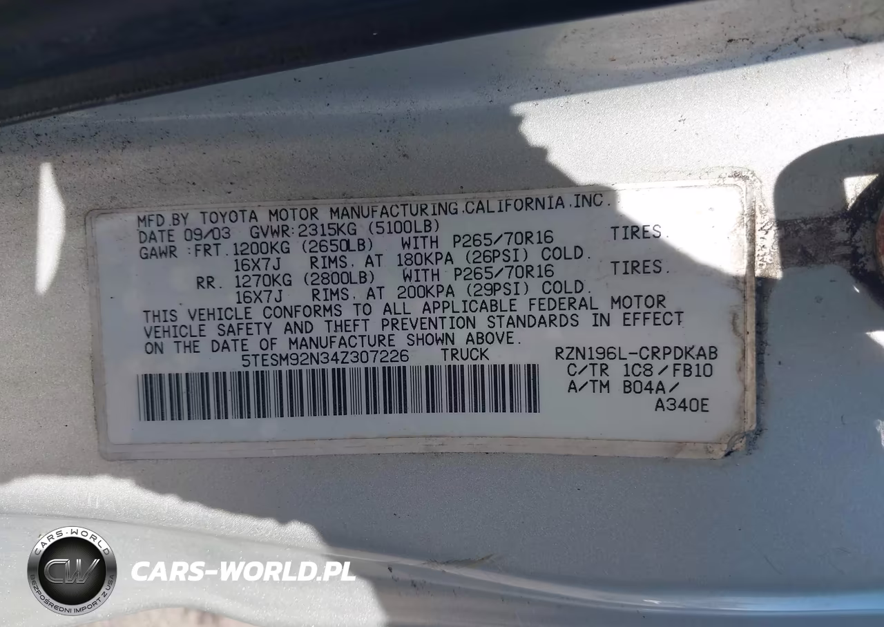 2004 Toyota Tacoma Prerunner VIN:5TESM92N34Z307226 - 9