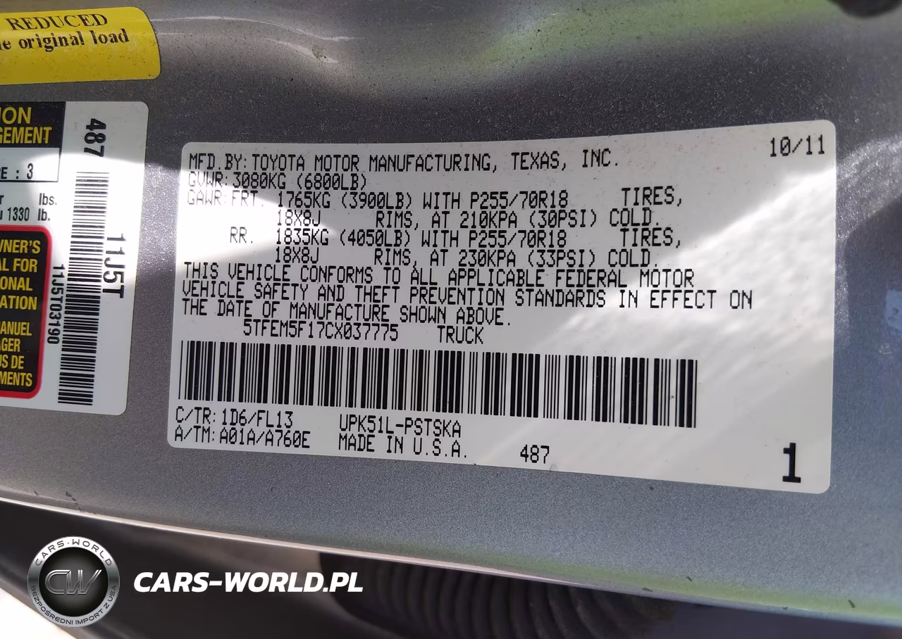 2012 Toyota Tundra Grade 4.6L V8 VIN:5TFEM5F17CX037775 - 9