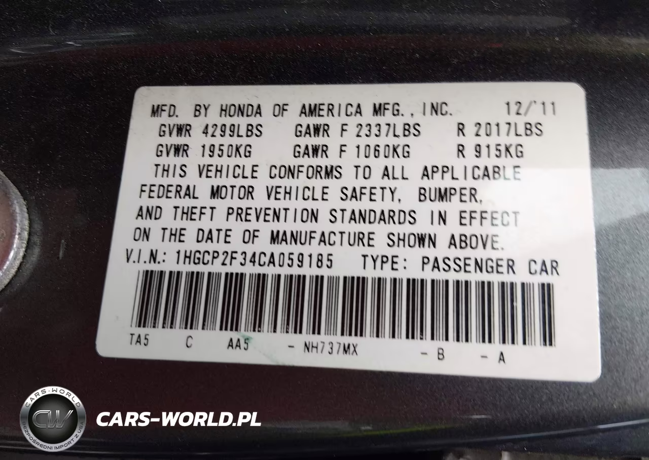 2012 Honda Accord Sdn Lx VIN:1HGCP2F34CA059185 - 9