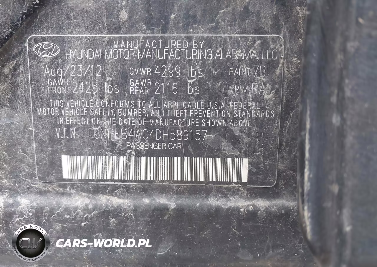 2013 Hyundai Sonata Gls VIN:5NPEB4AC4DH589157 - 9