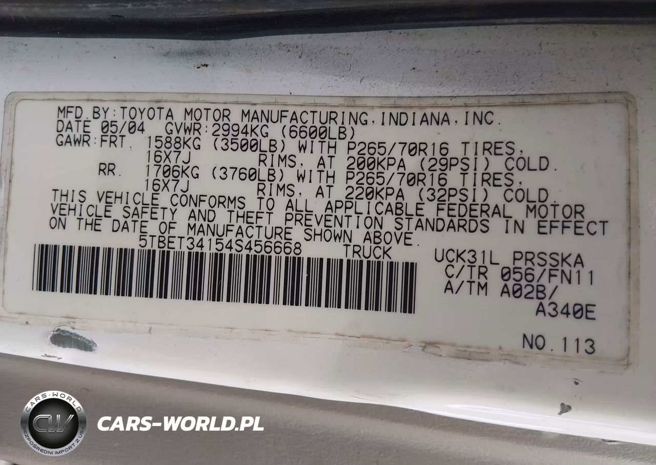 2004 Toyota Tundra Sr5 V8 VIN:5TBET34154S456668 - 9