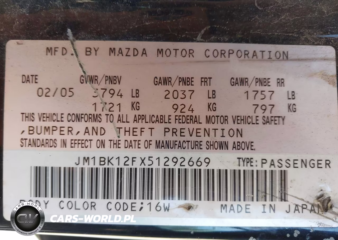 2005 Mazda Mazda3 I VIN:JM1BK12FX51292669 - 9