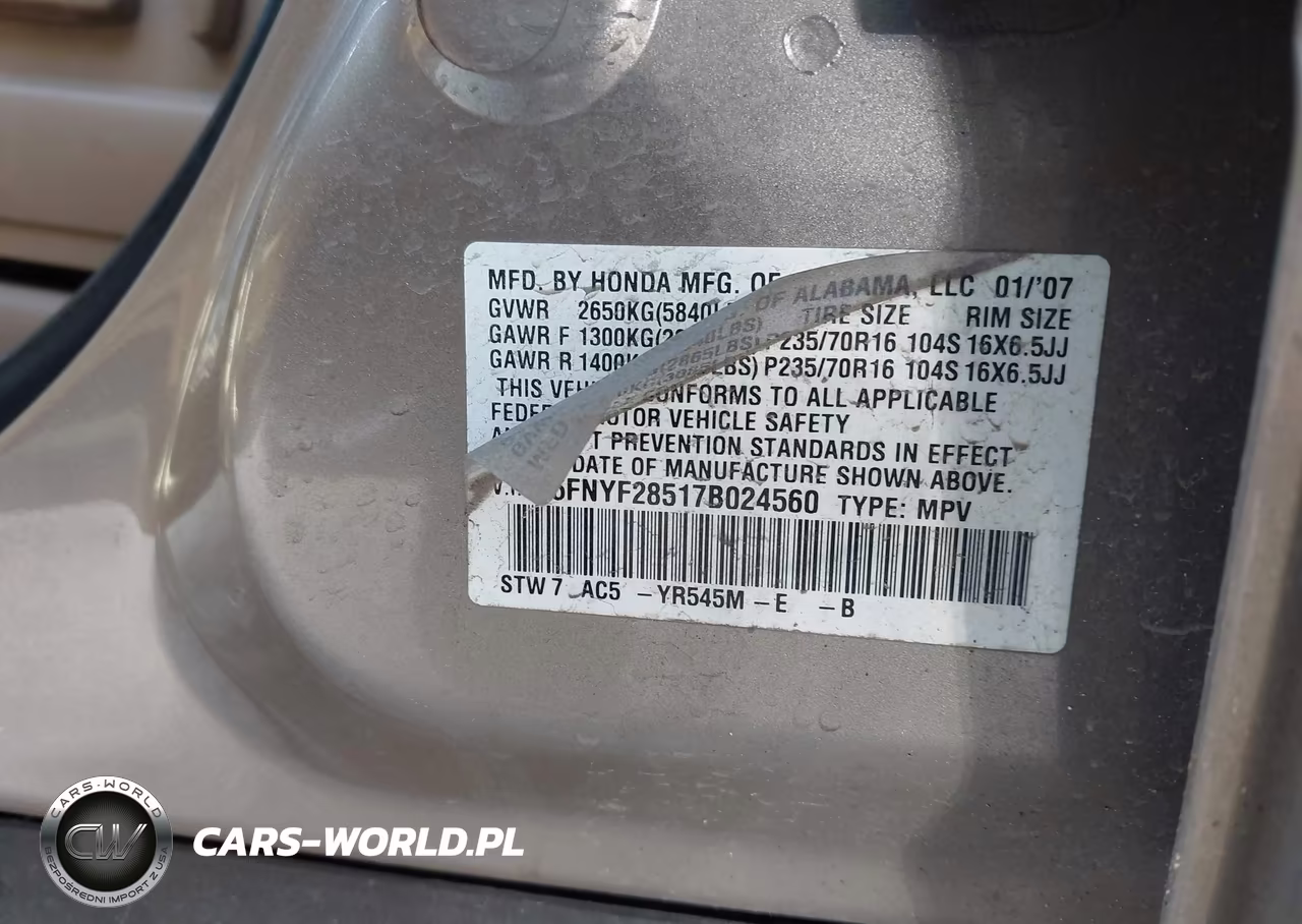2007 Honda Pilot Ex-L VIN:5FNYF28517B024560 - 9