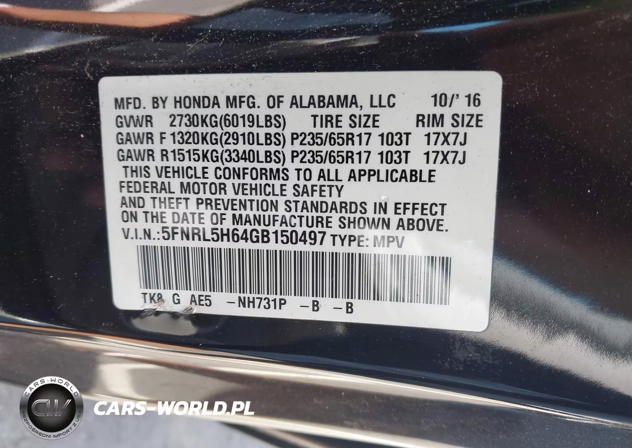 2016 Honda Odyssey Ex-L VIN:5FNRL5H64GB150497 - 9