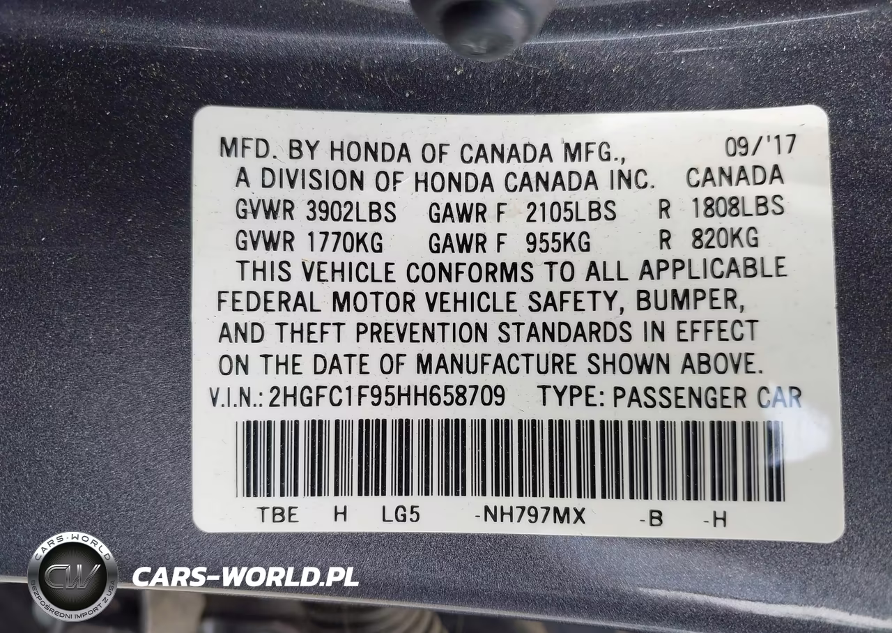 2017 Honda Civic Touring VIN:2HGFC1F95HH658709 - 9