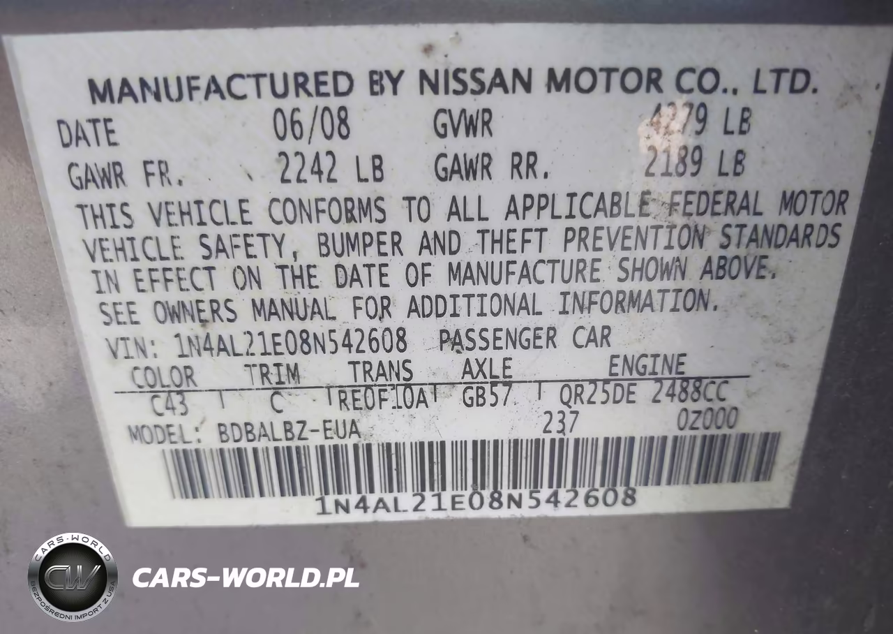 2008 Nissan Altima 2.5 S VIN:1N4AL21E08N542608 - 9