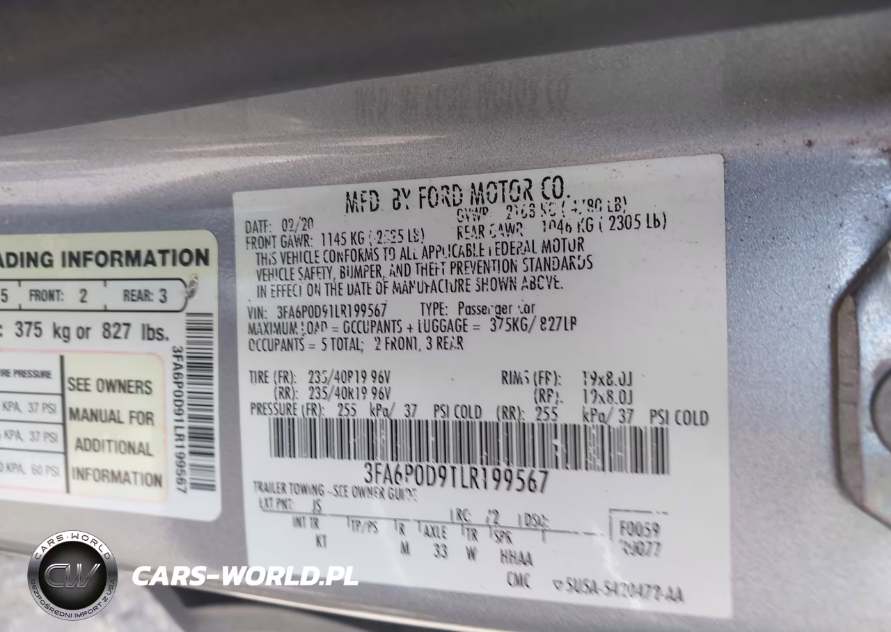 2020 Ford Fusion Titanium VIN:3FA6P0D91LR199567 - 9