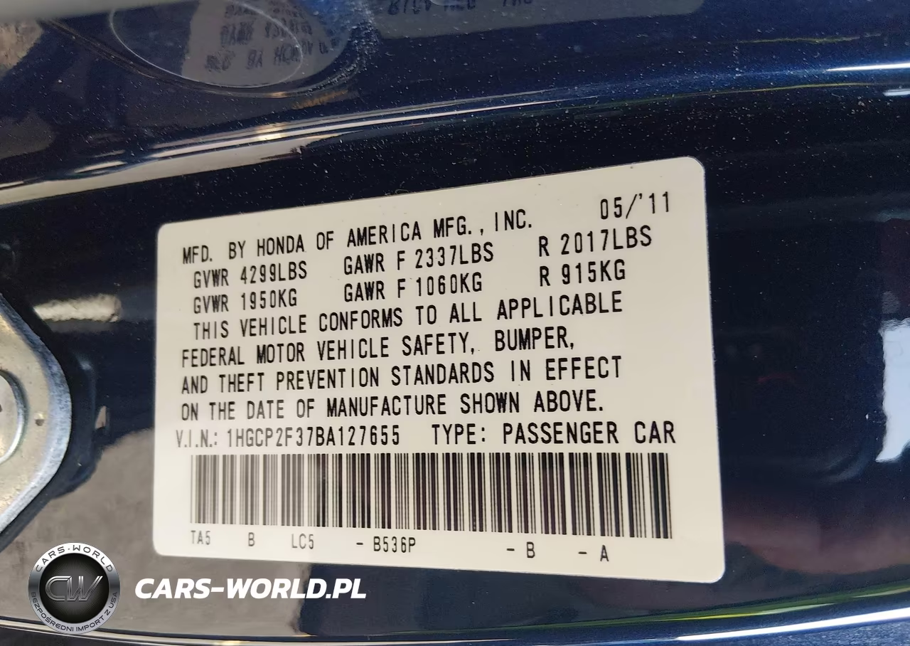 2011 Honda Accord 2.4 Lx VIN:1HGCP2F37BA127655 - 9