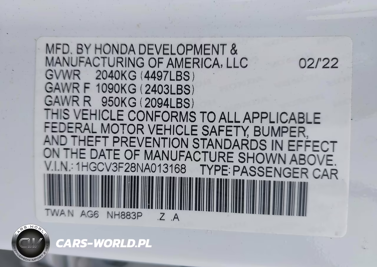 2022 Honda Accord Hybrid Sport VIN:1HGCV3F28NA013168 - 9
