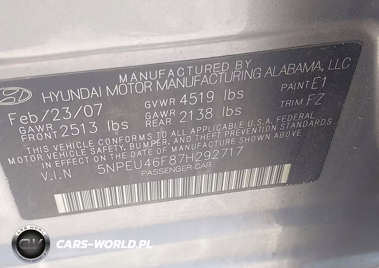 2007 Hyundai Sonata Limited-Limited W-Xm-Se-Se W-Xm VIN:5NPEU46F87H292717 - 9