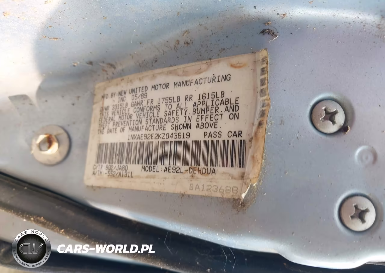 1989 Toyota Corolla Dlx VIN:1NXAE92E2KZ043619 - 9