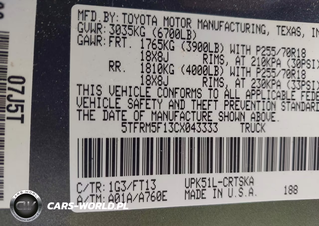 2012 Toyota Tundra Grade 4.6L V8 VIN:5TFRM5F13CX043333 - 9