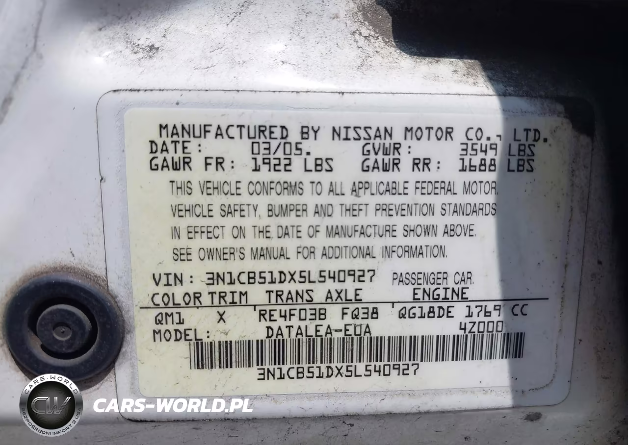 2005 Nissan Sentra 1.8S VIN:3N1CB51DX5L540927 - 9