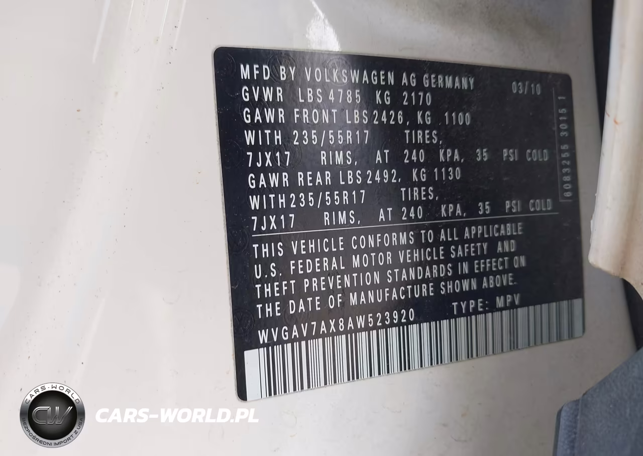 2010 Volkswagen Tiguan Wolfsburg Edition VIN:WVGAV7AX8AW523920 - 9