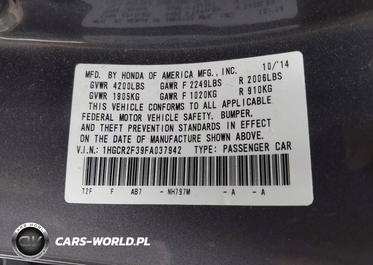 2015 Honda Accord Lx VIN:1HGCR2F39FA037942 - 9