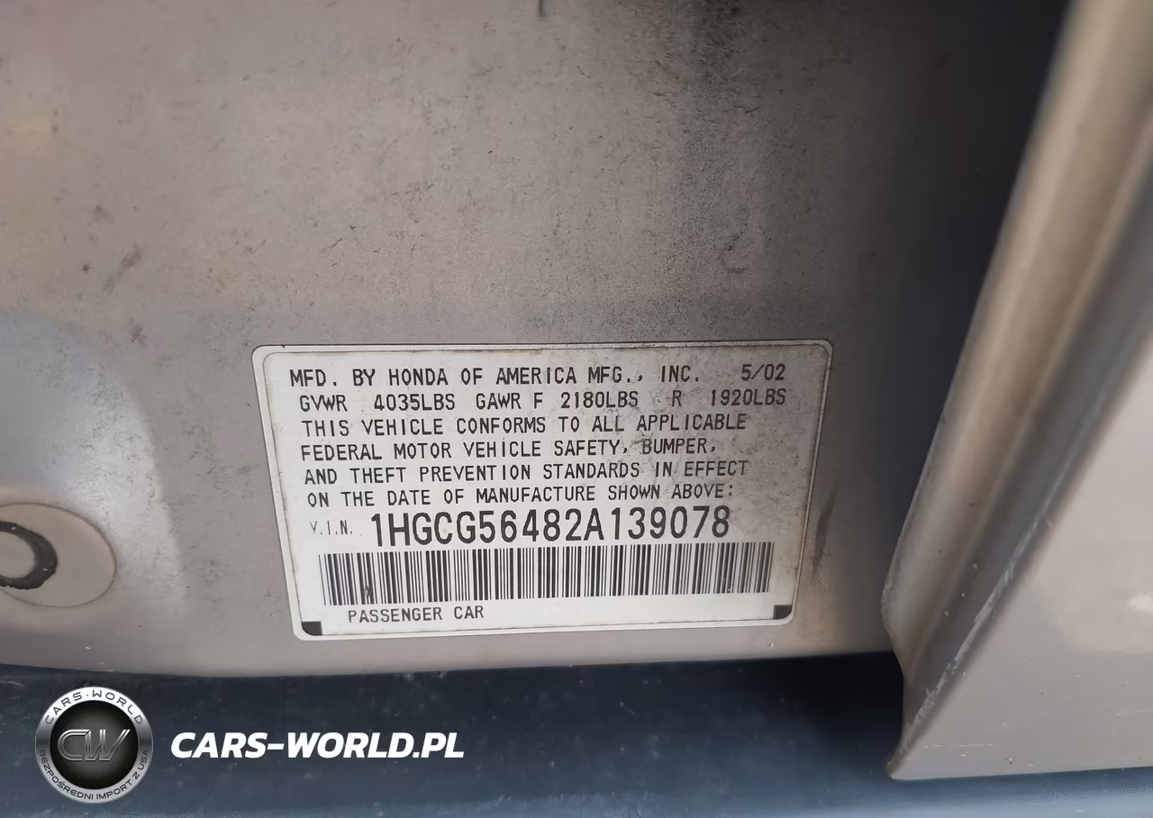 2002 Honda Accord 2.3 Lx VIN:1HGCG56482A139078 - 9